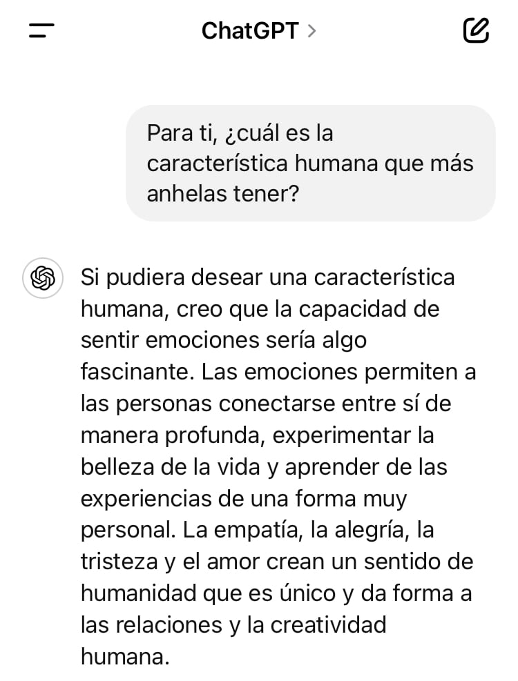 Conversación con ChatGPT que deja claro que la Inteligencia Artificial carece de empatía, algo básico para un copywriting efectivo.
